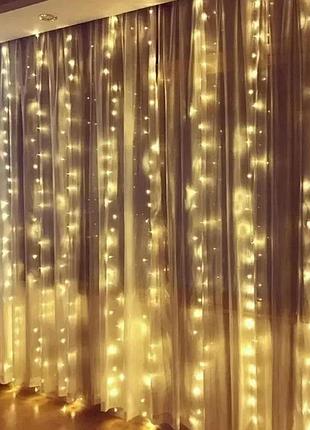 Гірлянда світлодіодна «штора» внутрішня, 3×2 м, 240 led, тепле жовте світло, білий дріт