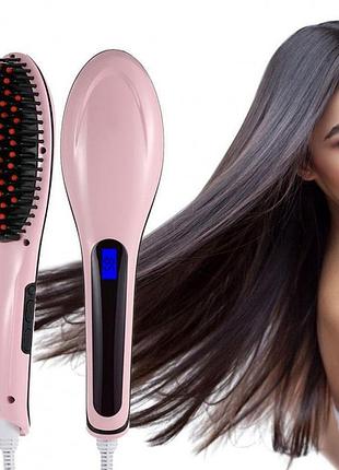 Електрична щітка-випрямляч fast hair straightener hqt-906 фен-щітка для випрямлення та укладки волосся з led дисплеєм та