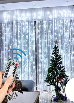 Led гірлянда "крапля роси" штора. 3*3м, 360led, usb, з пультом, холодний білий thl-24-46