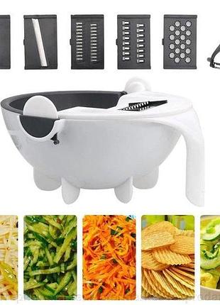 Овочерізка - мультислайсер з кошиком 9 в 1 wet basket vegetable cutter багатофункціональна ручна терка-шинковка з ємністю