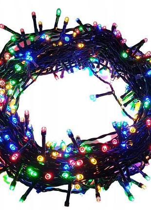 Гірлянда нитка 300led warm 100-10 led флеш на чорному дроті ∙ провід гірлянда кульки 300 led