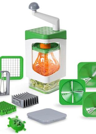 Ручна овочерізка з контейнером genius nicer dicer кухонний слайсер - терка з насадками 7 в 1