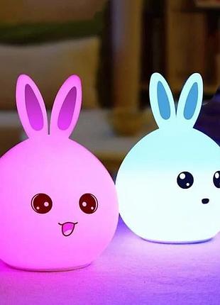 Детский светильник – ночник зайчик led rabbit soft touch силиконовый со встроенным аккумулятором ∙ 7 режимов свечения
