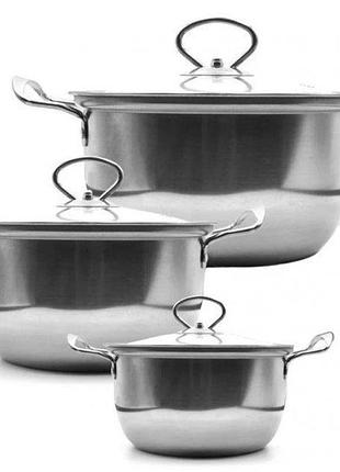 Набір каструль unique un-5074 ∙ каструлі з нержавіючої сталі з термостійкими скляними кришками, 6 предметів