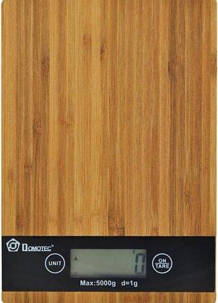 Ваги кухонні електронні domotec ms-a wood із сенсорним дисплеєм та платформою з дерева, до 5 кг