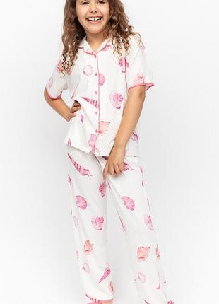 Піжама для дівчинки cyberjammies shelly 7104 4-5 років/110 см молочний з принтом мушлі (5051877482494)