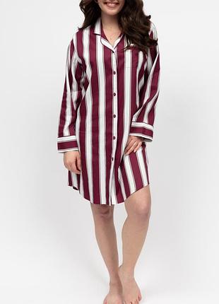 Сорочка нічна cyberjammies yasmin 5085 натуральна стильна елегантна комфортна подарункова 5xl бордово-білий зі смугастим принтом