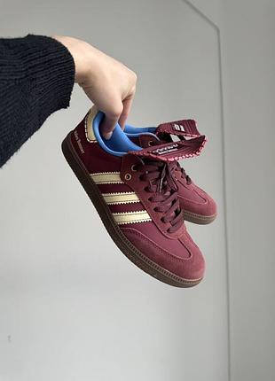 Бордовые замшевые кроссовки adidas samba nylon wales bonner brown x адидас самба 39