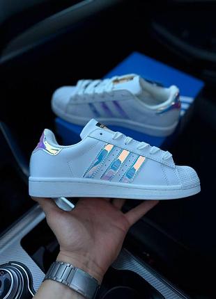 Жіночі шкіряні білі кросівки adidas superstar, повсякденні класичні кеди адідас для дівчат