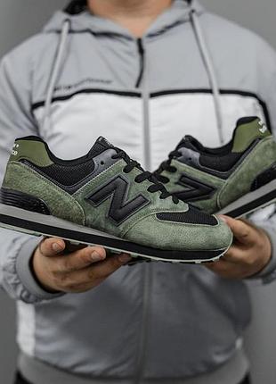 Зелені чоловічі кросівки new balance 574 green black х нью беланс 42
