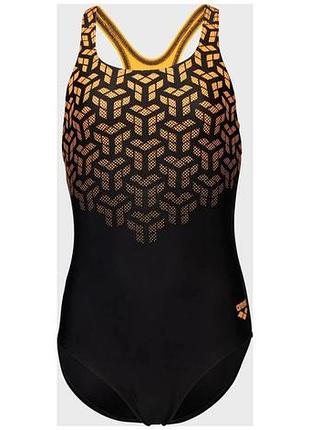 Купальник закритий для дівчат arena kikko v swimsuit swim pro back чорний, жовтий діт 116 см