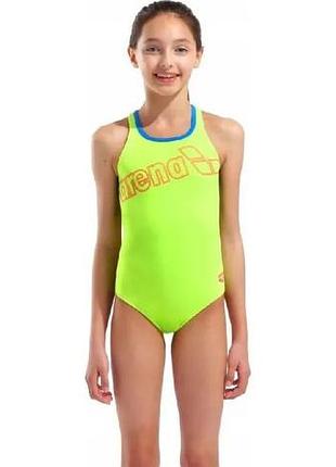 Купальник слитный для девушек arena logo swimsuit swim pro салатовый детский 128 см (010287-880)