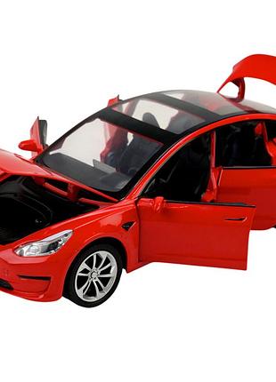 Коллекционная машинка tesla model 3 масштаб 1:24 металлическая, инерционный механизм свет, звук открываются двери капот и багажник