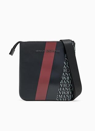 Чоловіча сумка armani exchange (8033995770964) monogram logo and stripe чорна