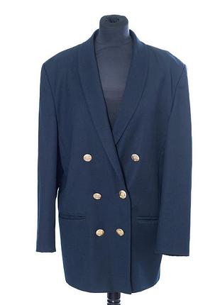 Винтажный power blazer gina collezione. элегантный темно-синий жакет с роскошными золотыми...