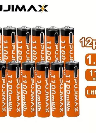 12 шт | акумуляторні батарейки aaa pujimax 1100 mwh з type-c