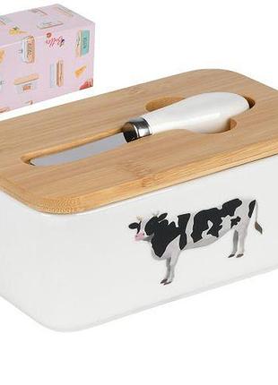 Маслянка з ножем і бамбуковою кришкою 17*10*8см топ продаж!
