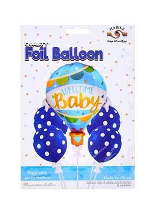 Кульки повітряні 1шт - 31дюйм, 4шт - 12дюйм welcome baby 5шт сині mk 5487 тм metr
