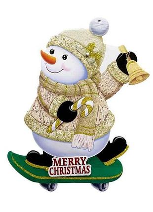 Декор-підвіска новорічна 41*28см merry christmas-сніговик r90820 тм stenson