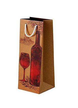 Пакет подарунковий крафт під пляшку "sommelier" 12*36*9см топ продаж!