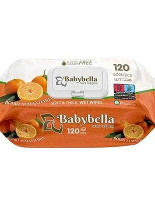 Салфетки влажные с антибактериальным эффектом babybella mandarin 120шт/уп топ продаж!