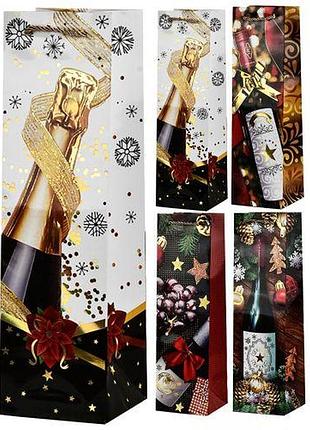 Пакет новорічний паперовий під пляшку "gifts" 11*11*38см топ продаж!
