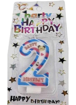 Свічка-цифра 2 happy birthday з топером арт.076 тм prc