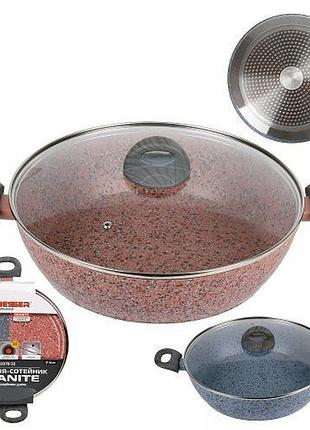 Сковорода-сотейник с крышкой литая "granite" инд. дно 32*7.2см топ продаж!