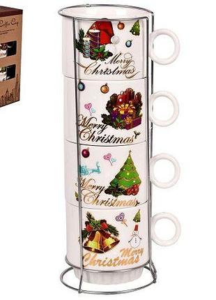Чашки на підставці новорічні "merry christmas" 5пр/наб 250мл топ продаж!