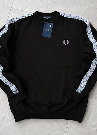 Чёрный свитшот fred perry с вышивкой, кофта фред перри без капюшона, мужской спортивный батник xxl