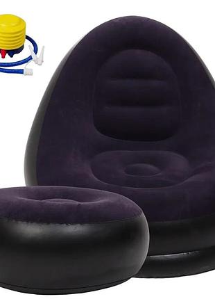 Надувное кресло с пуфом для отдыха air sofa велюровое purple