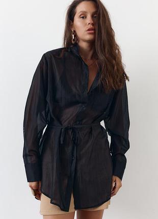 Черная женская удлиненная рубашка с тенсела breeze shirt 42-46