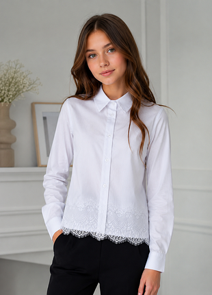 Шикарная рубашка с кружевом школьная форма блузка блуза