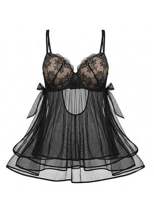 Пеньюар babydoll c&amp;a черный кружевной с пуш-ап чашками b/c прозрачный 85–90