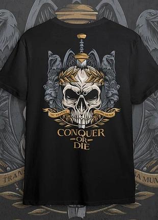 Футболка для подростка мальчика с принтом conquer or die размер s/m/l (рост от 164 до 182 ) anime10771