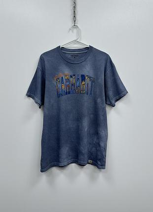 Крута футболка carhartt wip greetings from logo tie dye t-shirt blue