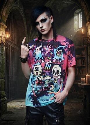 Футболка "dark space" з принтом та ефектом tie-dye