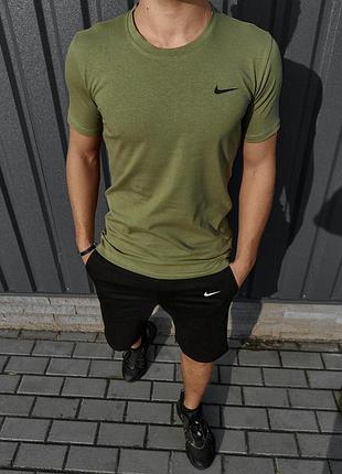 Спортивный летний мужской комплект nike | футболка nike мужская хаки | шорты мужские найк черные