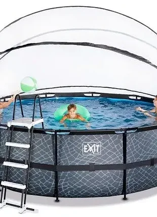 Бассейн каркасный с куполом exit камень 450х122 см (круглый, большой, песочный фильтр)