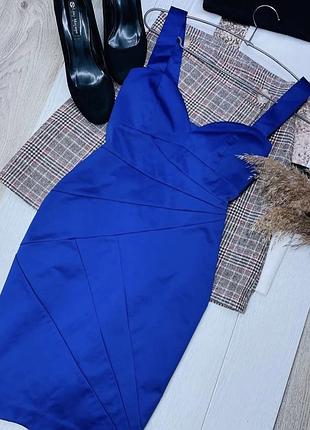 Вечірня сукня h&m xs s коротка сукня атласна святкова сукня футляр синє плаття по фігурі