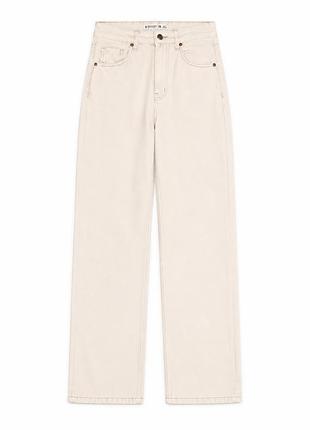 Джинси stradivarius жіночі бежеві ecru 34 xs прямі висока посадка wide leg