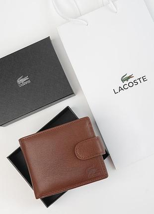 Мужской кожаный коричневый кошелек на застежке lacoste (2081)