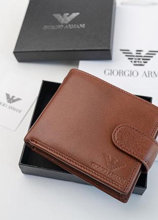 Мужское кожаное портмоне на кнопке armani (2081) brown