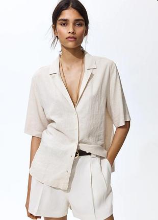 Льняная курортная рубашка h&amp;m premium selection (оверсайз/лен)