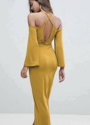 Нова літня сукня asos s гірчична сукня довга плаття на запах з розрізом на нозі сукня з відкритою спиною