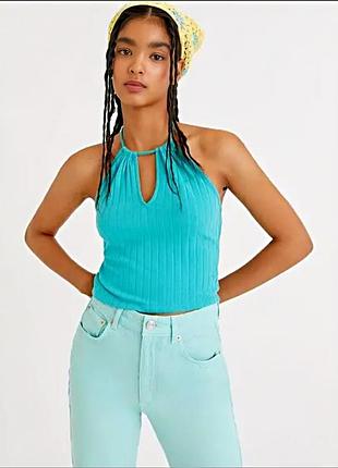 Новый топ-халтер pull &amp; bear l бирюзовый трикотажный ribbed y2k с биркой
