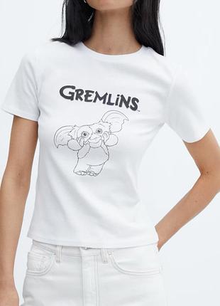 Футболка з малюнком, футболка бавовна біла з принтом футболка с рисунком gremlins