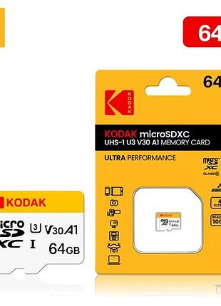 Карта памяти kodak 64gb v30 u3 a1 class 10 4k microsd