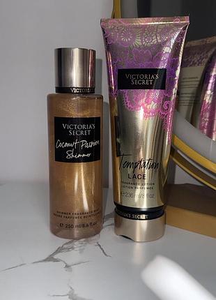 Парфумований набір victoria’s secret (спрей для тіла з шимером +лосьон)✨