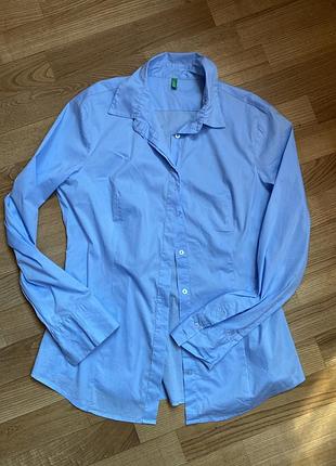Benetton оригінал 🌿 блакитна сорочка, тонкий стрейч-котон, s